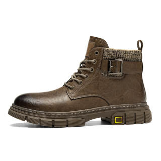 CITONGXIANSHENG Microfiber Leather Combat Boots Unisex Brown