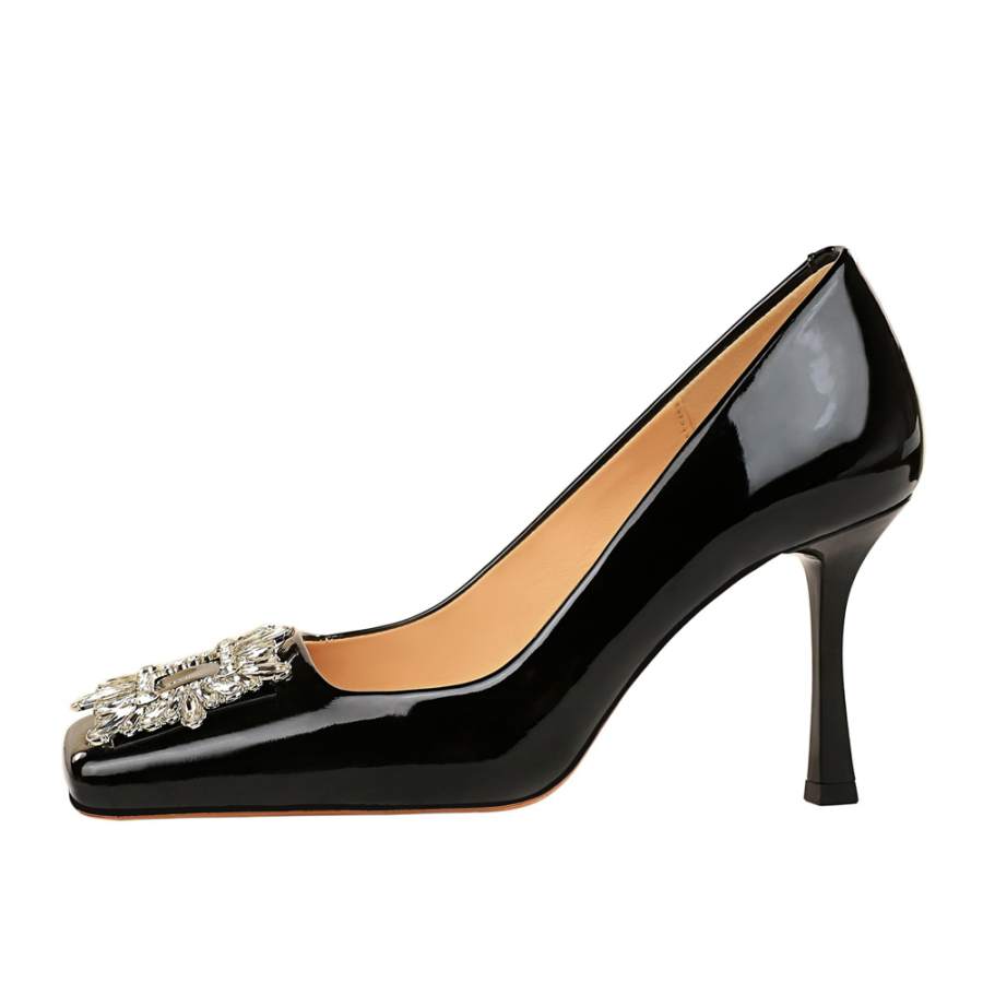 QITUMAUL Patent Leather Slim Heel High Heels 8.5cm Women's