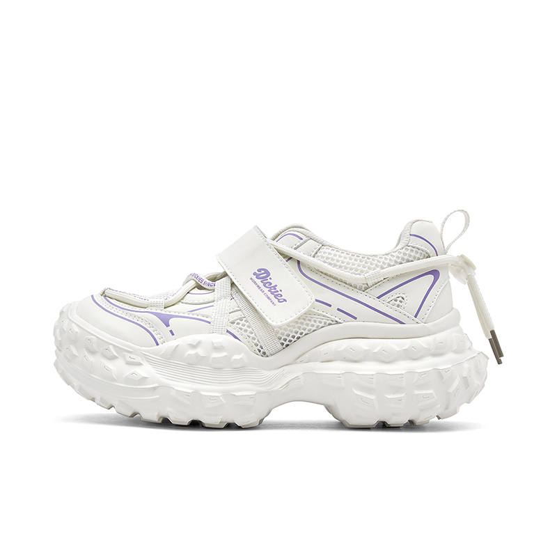 Dickies Synthetic Leather Slip Resistant, Abrasion Resistant, Breathable Low top Chunky Sneakers Women's Beige Purple