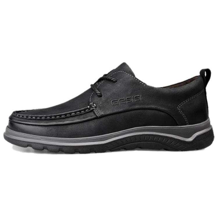GESHISHI Casual Leather Shoes Men's Low Top Black/Gray