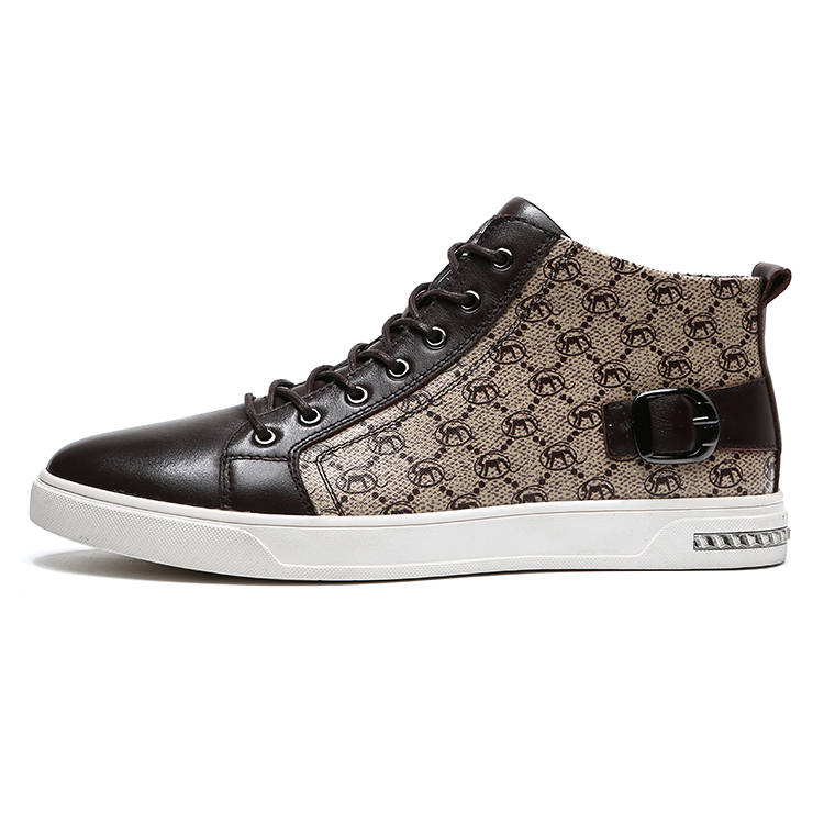 KAIMALONG Men's Casual Shoes Men's Mid Top Coffee/Black