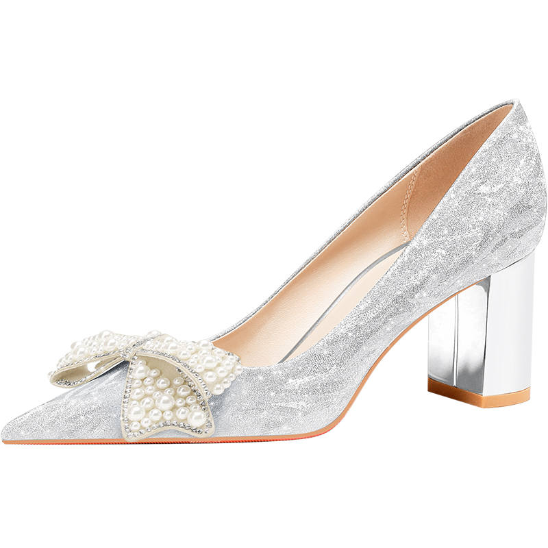 LANMOU Chunky Heel High Heels Women's Silver