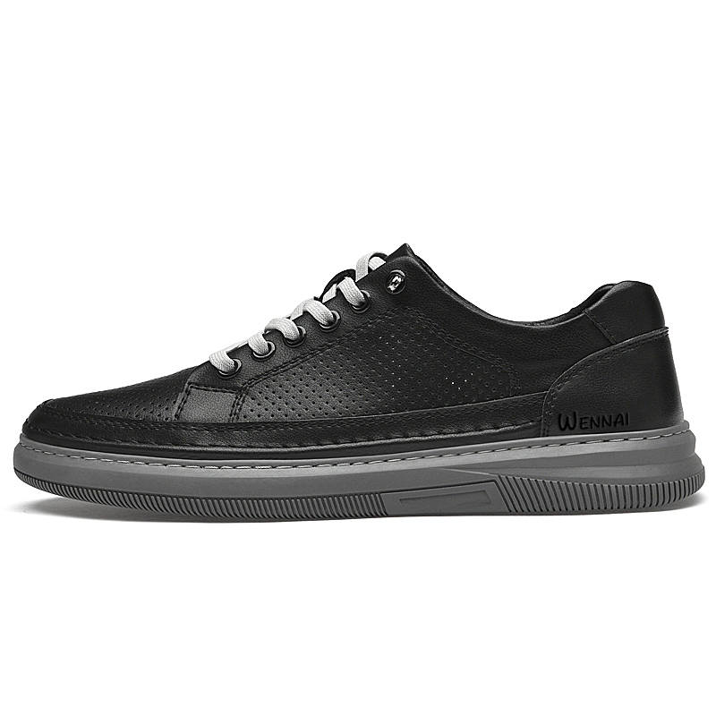 WENNAI Top Grain Cow Leather Abrasion Resistant Abrasion Resistant Low top Skateboard Shoes Men's Black