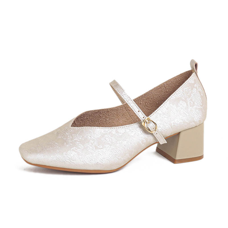 TATAYA Top Grain Cow Leather Chunky Heel Mary Jane Shoes Women's