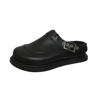TIMSVOL Leather Patchwork Abrasion Resistant Abrasion Resistant Closed Toe Slippers Women's Black