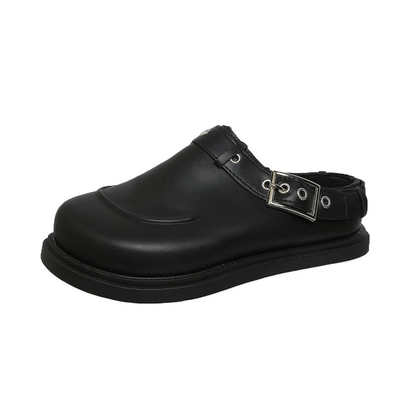 TIMSVOL Leather Patchwork Abrasion Resistant Abrasion Resistant Closed Toe Slippers Women's Black