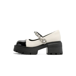 BOJUEMAO Cow Split Leather Chunky Heel Mary Jane Shoes 6.5cm Women's