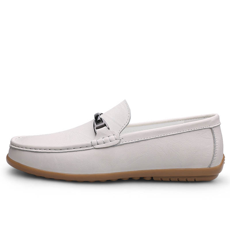 CITONGXIANSHENG Top Grain Cow Leather Gommino Loafers Men's White