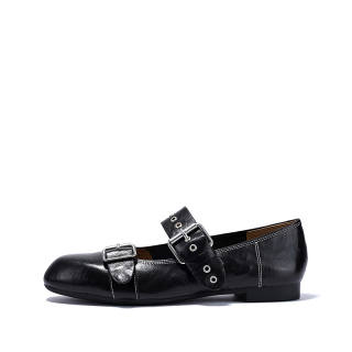 Brut Ros′e Top Grain Cow Leather Block Heel Mary Jane Shoes Women's
