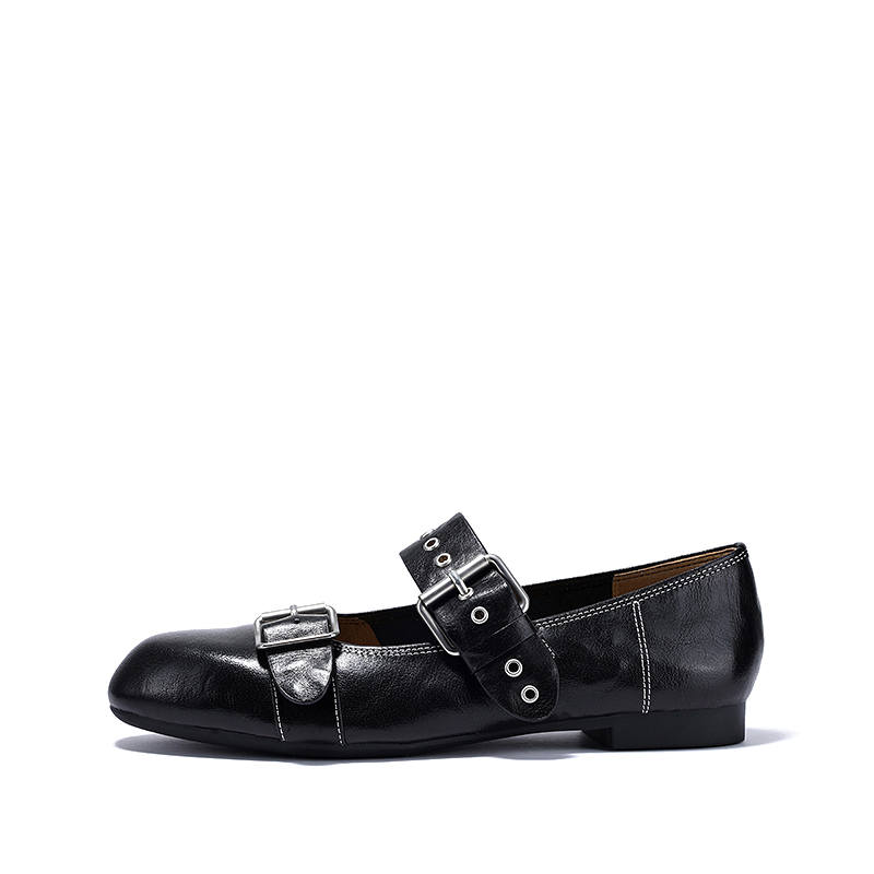 Brut Ros′e Top Grain Cow Leather Block Heel Mary Jane Shoes Women's