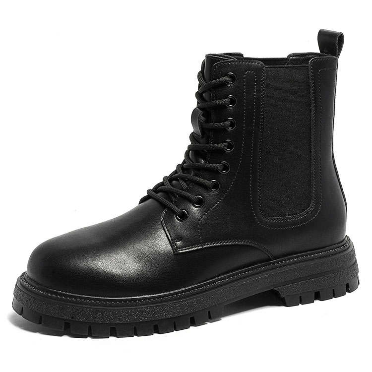 KAQIAODI Cow Split Leather Short Combat Boots Men's Black