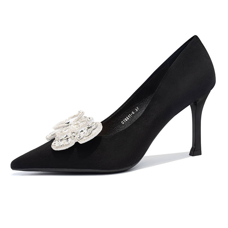 Ainer-cat Ainer cat Suede Slim Heel High Heels 8cm Women's Black