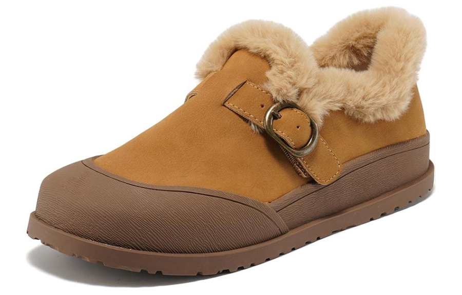 FOND&BERYL Pu Comfortable Round Tip Fleece Lined Thermal Convenient Buckles Low top Casual Shoes Women's