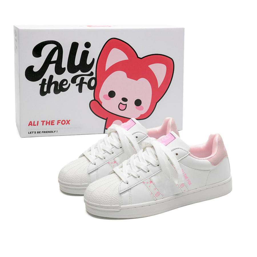 ALI THE FOX Abrasion Resistant Abrasion Resistant Low top Skateboard Shoes Unisex White Pink