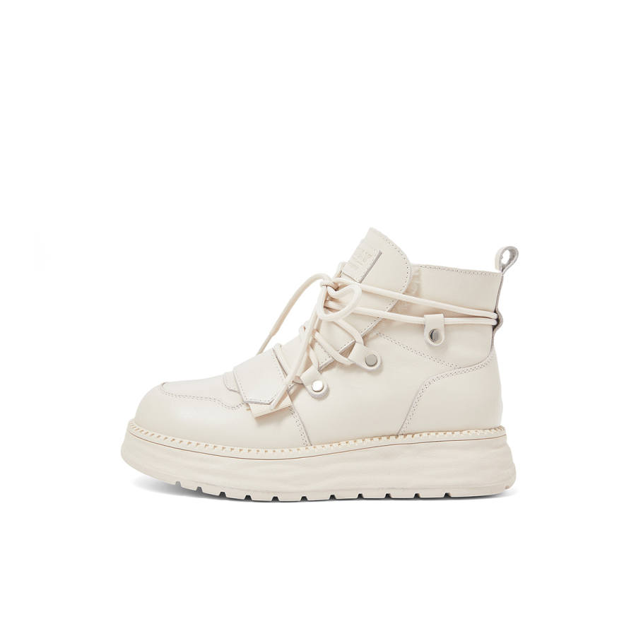 COMELY Waterproof Slip Resistant Thickened And Fleece Lined Women's Shoes Genuine Leather White Cotton Boots Snow Boots