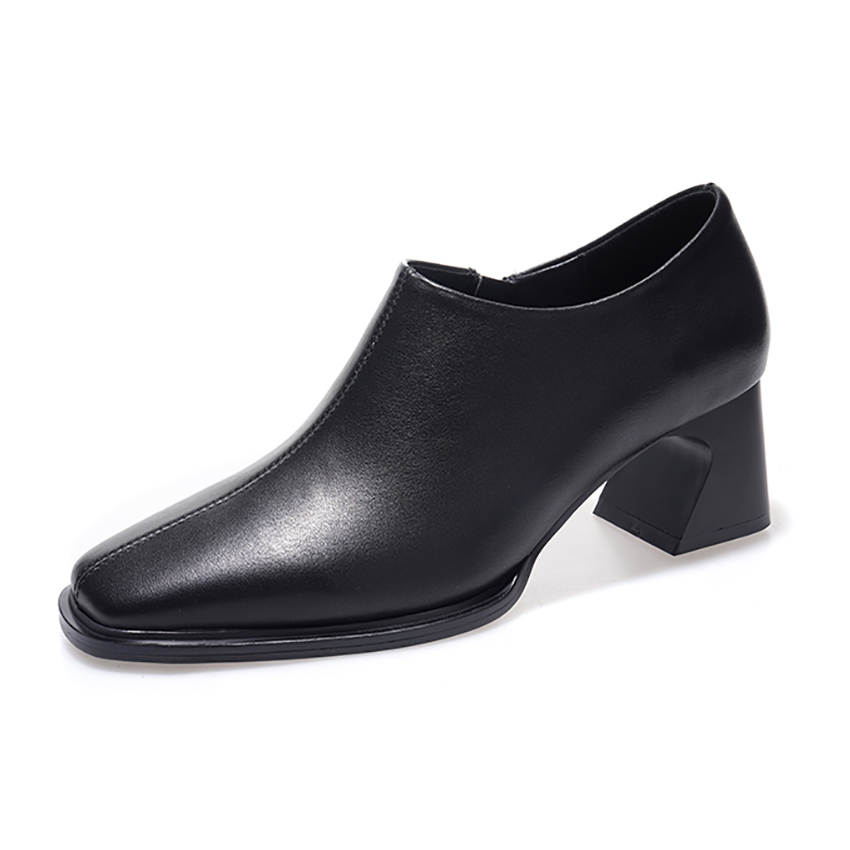 Devanro Devanro Top Grain Cow Leather Chunky Heel High Heels 5.5cm Women's