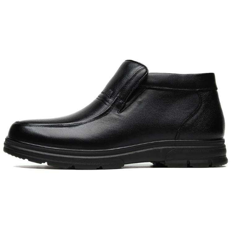 SHOUBA Cow Leather Wool, Fleece Lined, Comfortable Slip on, Insulated Shoes, Leather Shoes Ankle Boots Men's Black