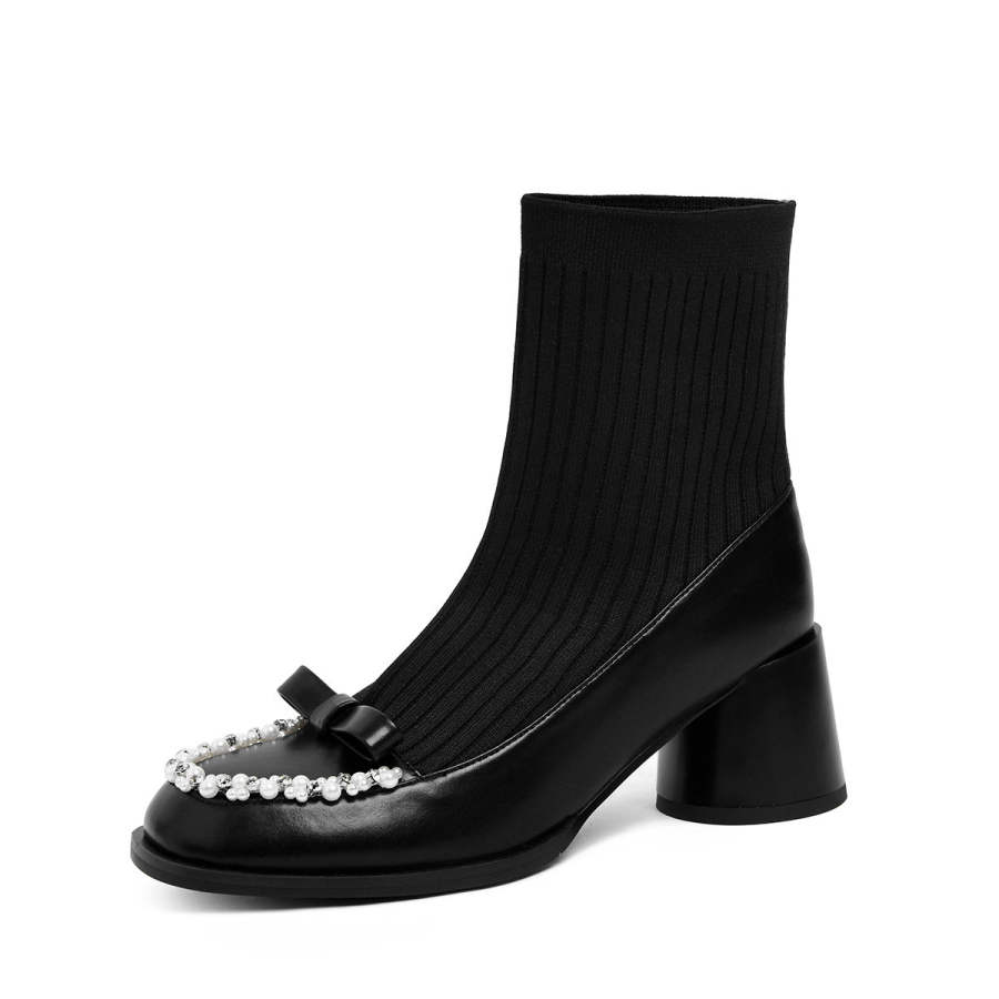 CAMEIDO Cow Split Leather Ankle Boots 6CM Women's Black