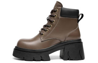 EBLAN Leather Ankle Length Combat Boots Women's Khaki