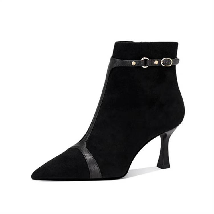 JESSICA SOPHIA Sheepskin Ankle Boots 7cm Women's Black
