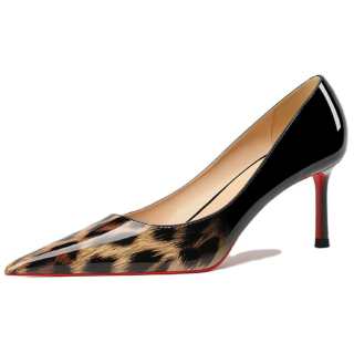 LIKE Patent Leather Slim Heel High Heels Women's Black Leopard Print