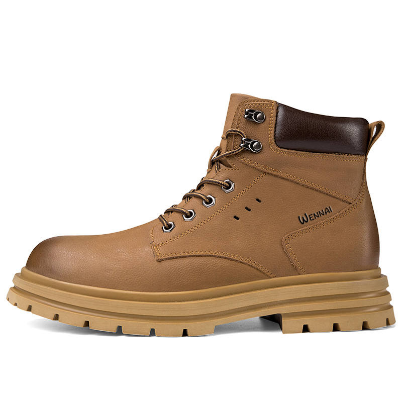 WENNAI Top Grain Cow Leather Short Combat Boots Men's Brown