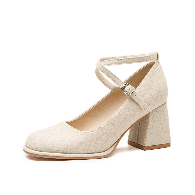 ZUOMILUO Chunky Heel High Heels Women's Apricot