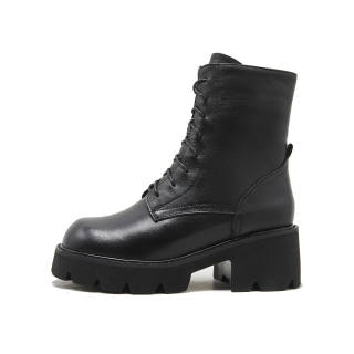 PIERCE GENTRY Top Grain Cow Leather Short Mid Calf Combat Boots 5.8cm Women's