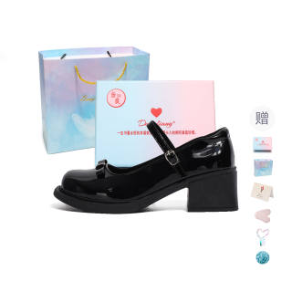 DANGLIANG Patent Leather Chunky Heel Mary Jane Shoes 5CM Women's Gift Box Set