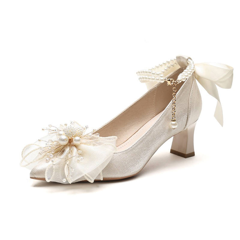 Imono Microfiber Leather Chunky Heel High Heels 5.5cm Women's Champagne