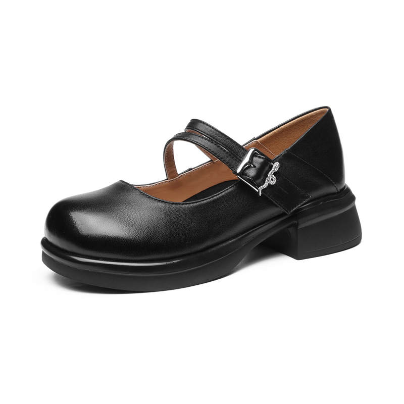 AOKANG Sheepskin Chunky Heel Mary Jane Shoes Women's