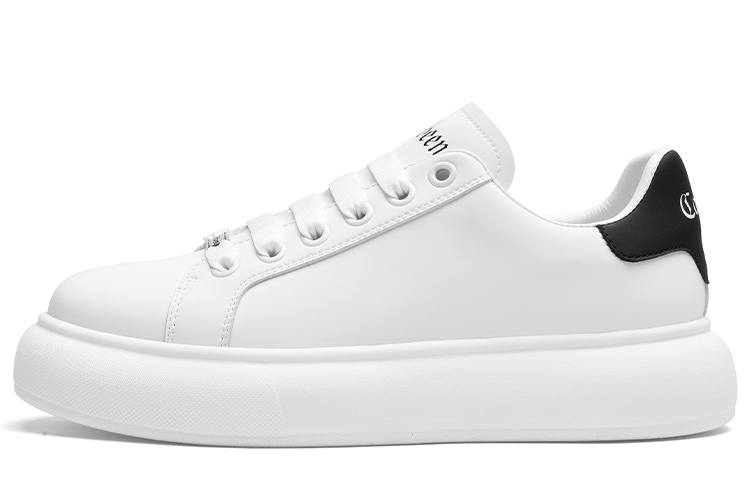 Cabbeen Trendy Versatile Fashion Pu Lightweight Low top Skateboard Shoes Men's Black White