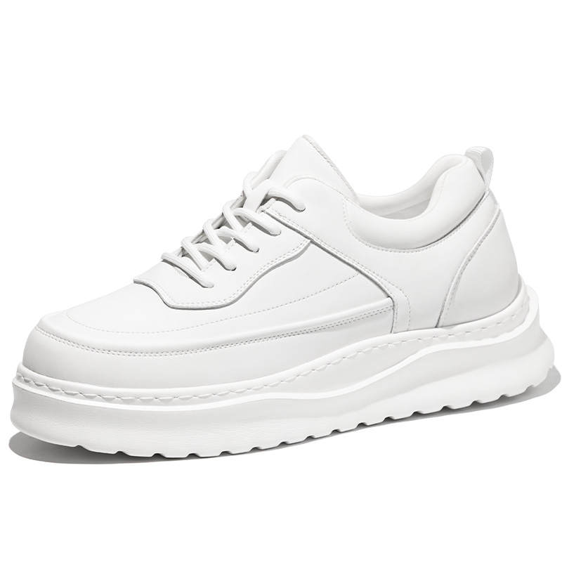 SULEGAO Cow Split Leather Low top Casual Shoes Men's White