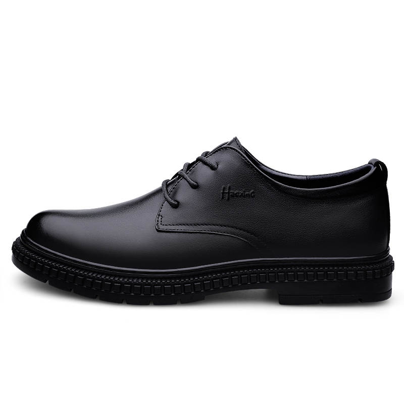 HAOXING Top Grain Cow Leather Casual Shoes Men's Black
