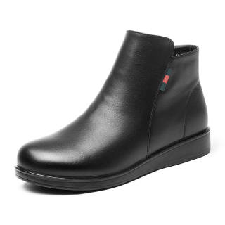XINNUO Cow Leather Thickened Fleece Lined, Suitable For The Elderly Ankle Boots Women's Black