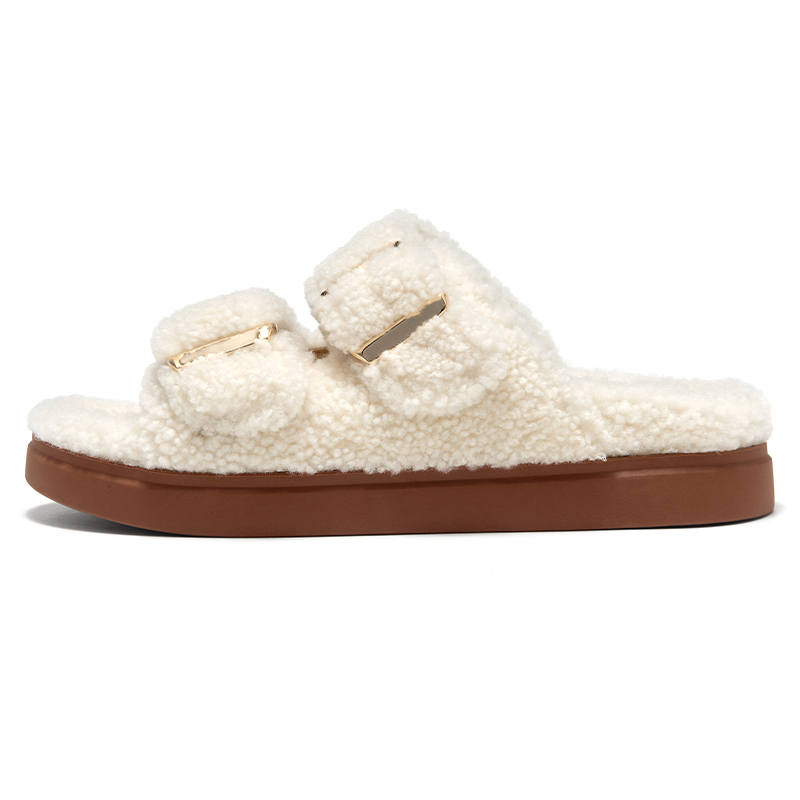 Beau Today Platform Fuzzy Slippers Slide Slippers Women's White