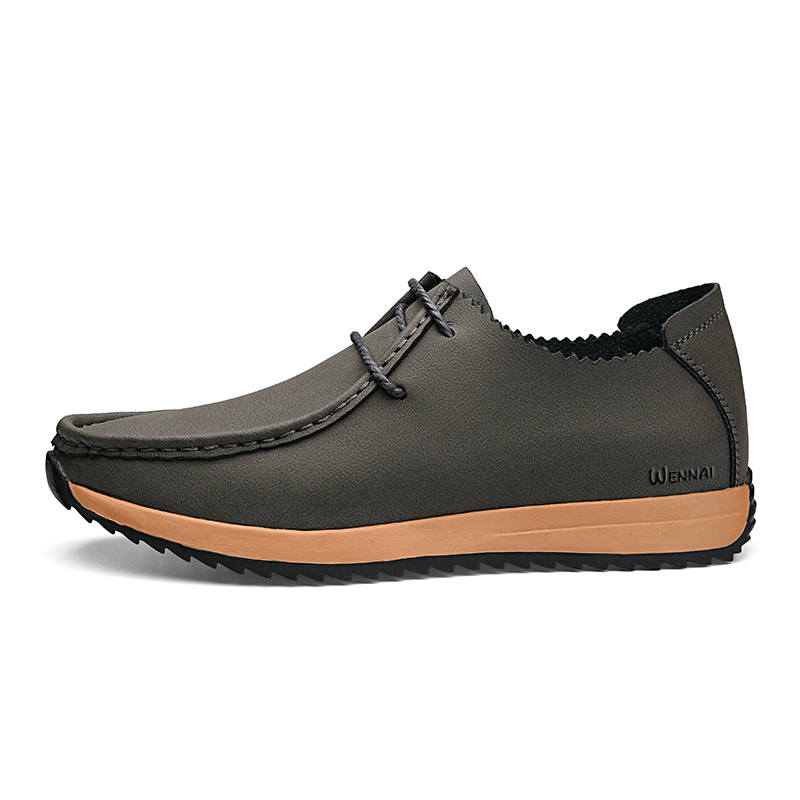 WENNAI Top Grain Cow Leather Casual Shoes Men's Gray