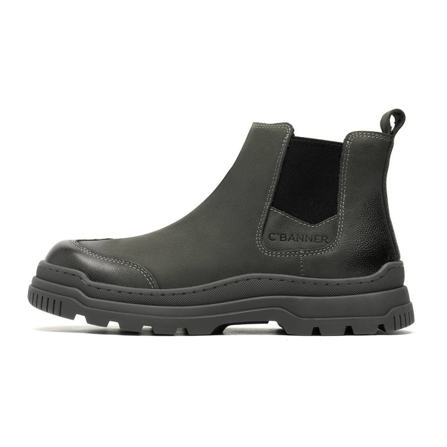 C°BANNER Cow Leather Versatile Fashion British Style Fleece Lined Ankle Length Chelsea Boots Men's Gray