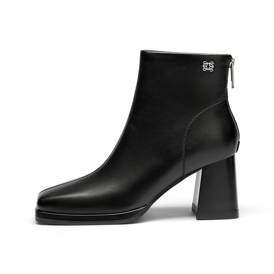 GOLDLION Sheepskin Ankle Boots Women's Black