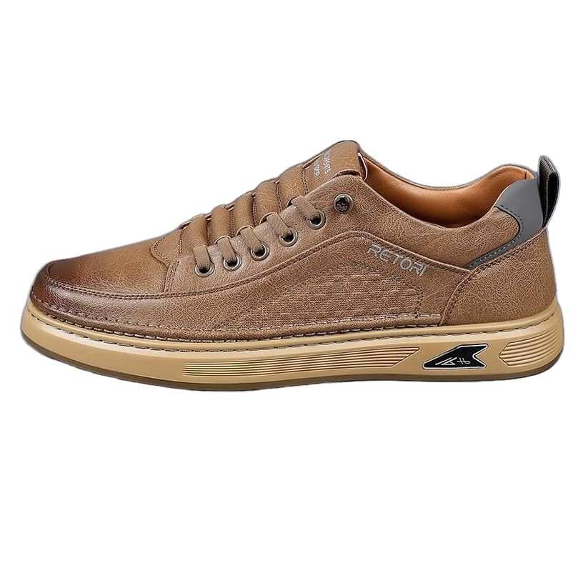 CKVUSAMG Top Grain Cow Leather Casual Shoes Men's Khaki