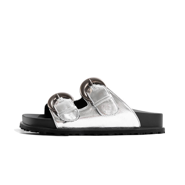 LAOMIAO Platform Buckle, Slide Slippers 3cm Women's Silver