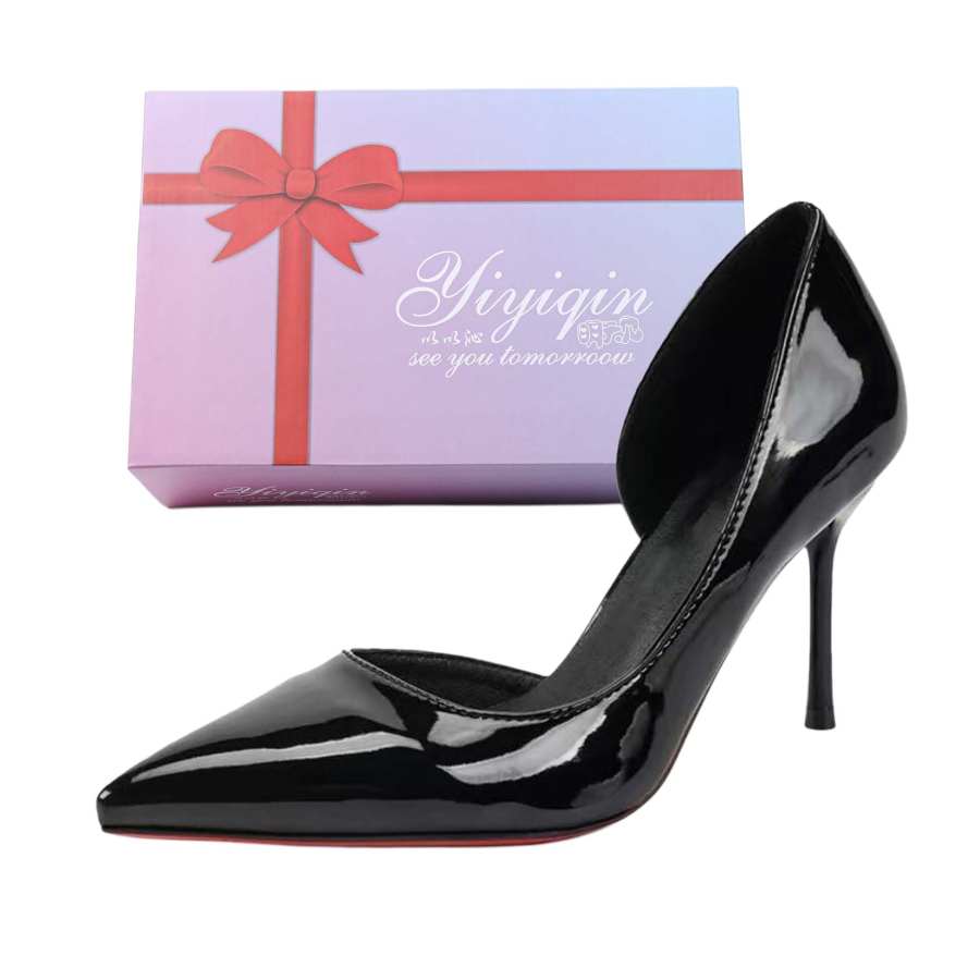 YIYIQIN Slim Heel High Heels 9CM 7CM Women's Black, Nude Gift Box Set