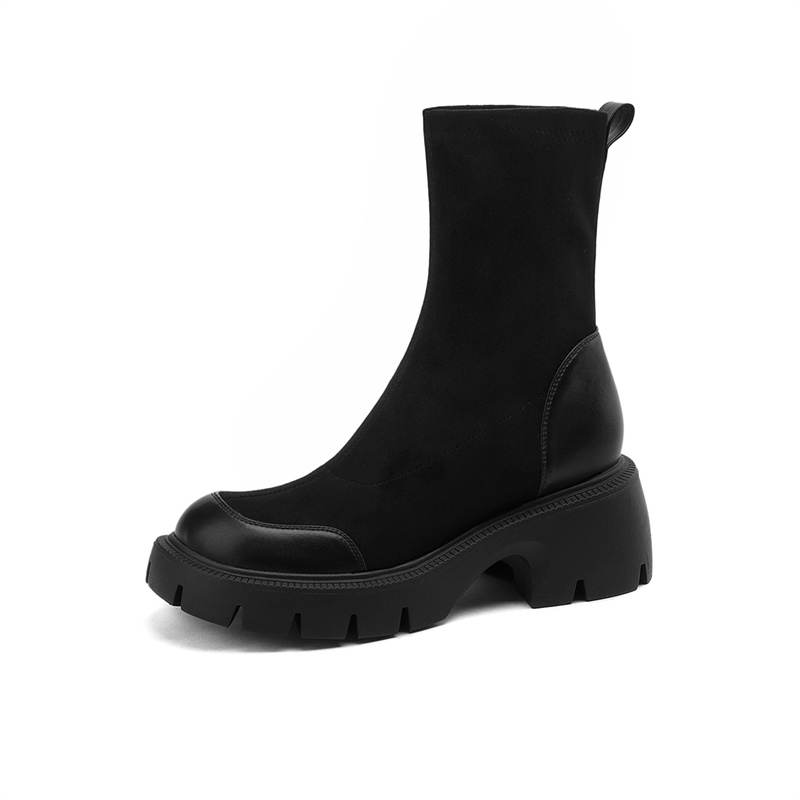 JOSINY Fleece Lined Thermal, Height Increasing Chunky Heel, Suede Stretch Ankle Boots Women's Black