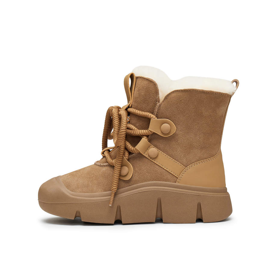 Joypeace Joypeace Cow Split Leather Short Snow Boots Women's