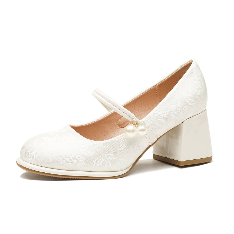 KATHRYN WILSON Microfiber Leather Chunky Heel Mary Jane Shoes 6CM Women's