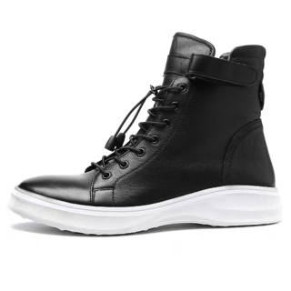 YEDANI Top Grain Cow Leather British Style Ankle Boots 4cm Men's Black White Base