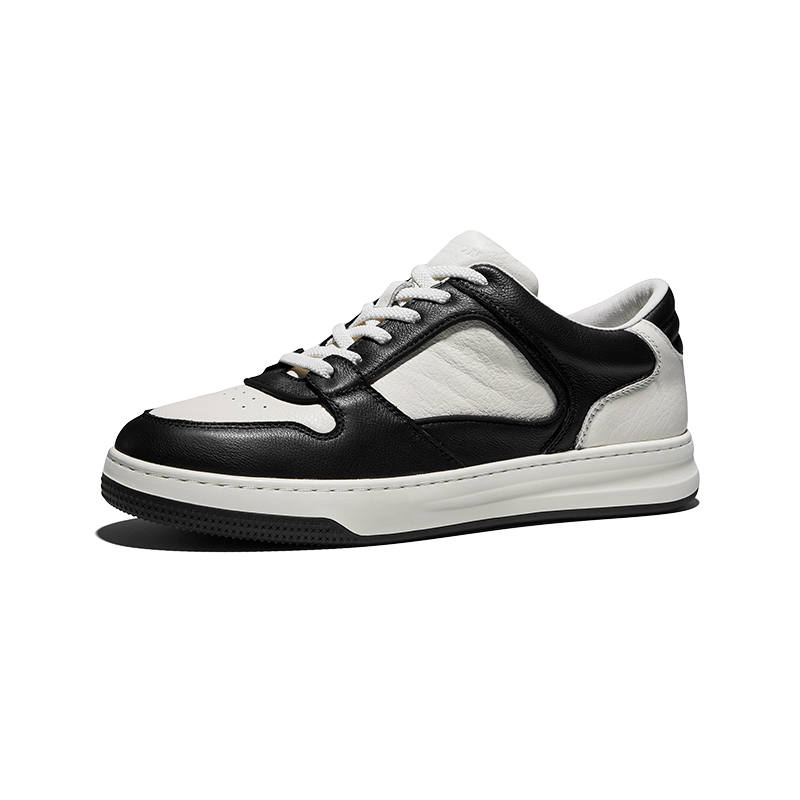 Hautton Jeans Top Grain Cow Leather Low top Skateboard Shoes Men's Black White