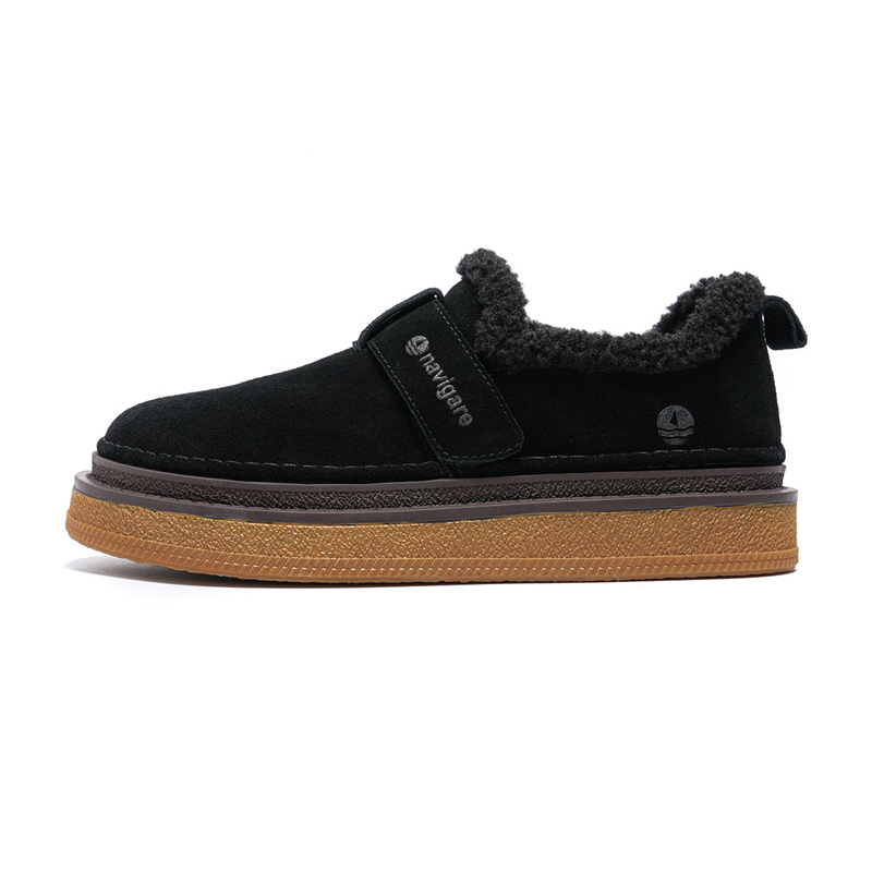 NAVIGARE Small Sailboat Cow Suede Height Increasing Thermal Low top Casual Shoes Women's Black