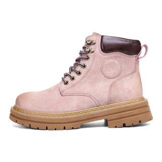 HeeDimensional Top Grain Pig Leather Short Mid Calf Combat Boots Unisex Pink