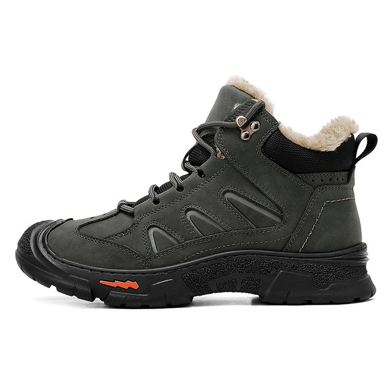 JIGONGYANG Cow Split Leather Outdoor Fleece Lined Thermal Versatile Mid top Plus Size Snow Boots Men's